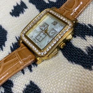 Faux crocodile cognac watch with bling